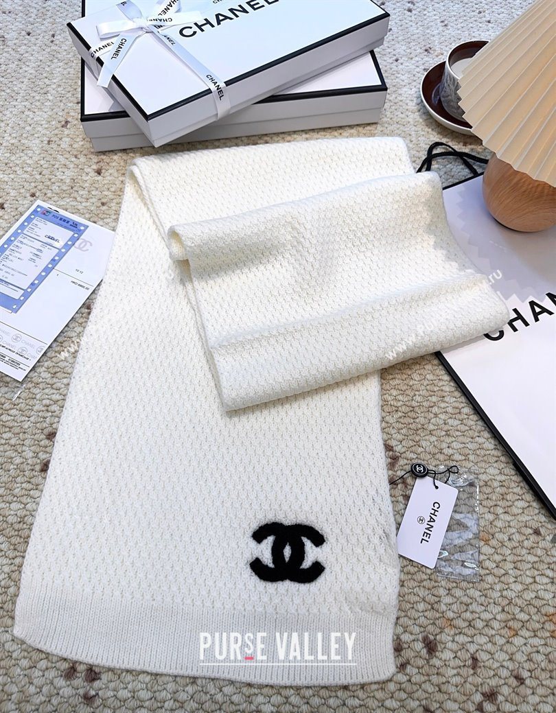 Chanel Cashmere Wool Long Scarf 30x175cm White 2026 CH010603 (XMN-260106026)