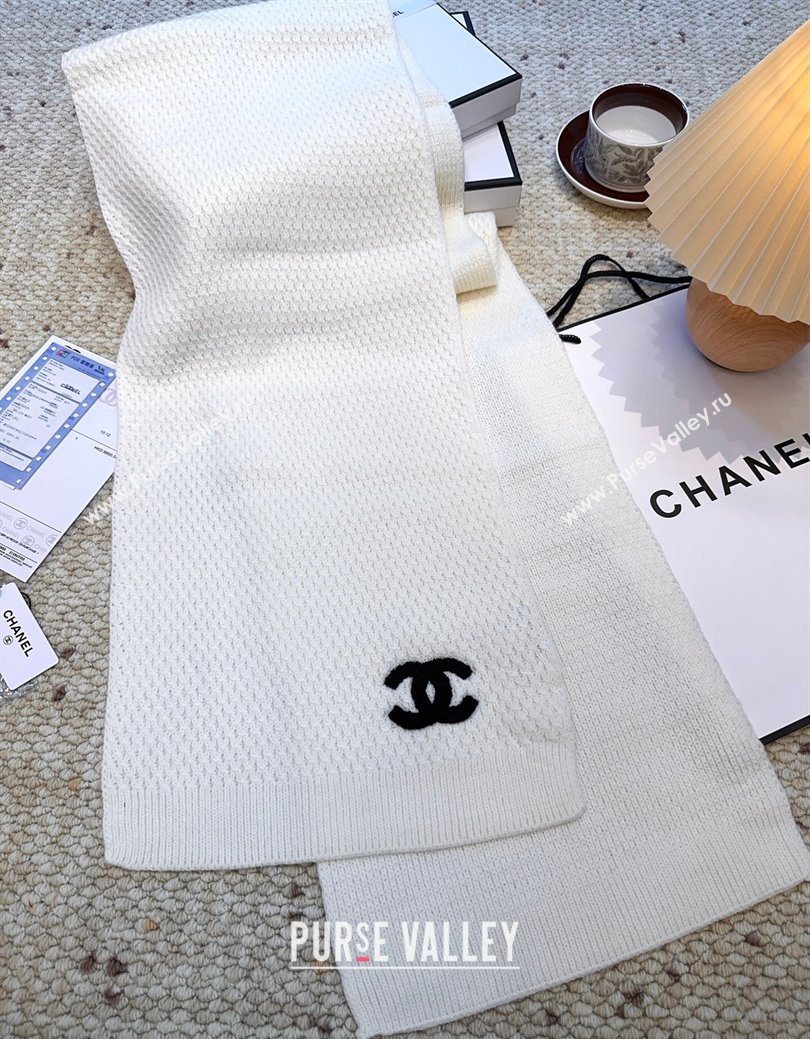 Chanel Cashmere Wool Long Scarf 30x175cm White 2026 CH010603 (XMN-260106026)