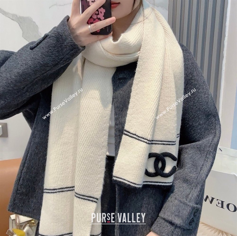 Chanel Wool Cashmere Long Scarf 30x175cm White 2026 CH010604 (XMN-260106029)