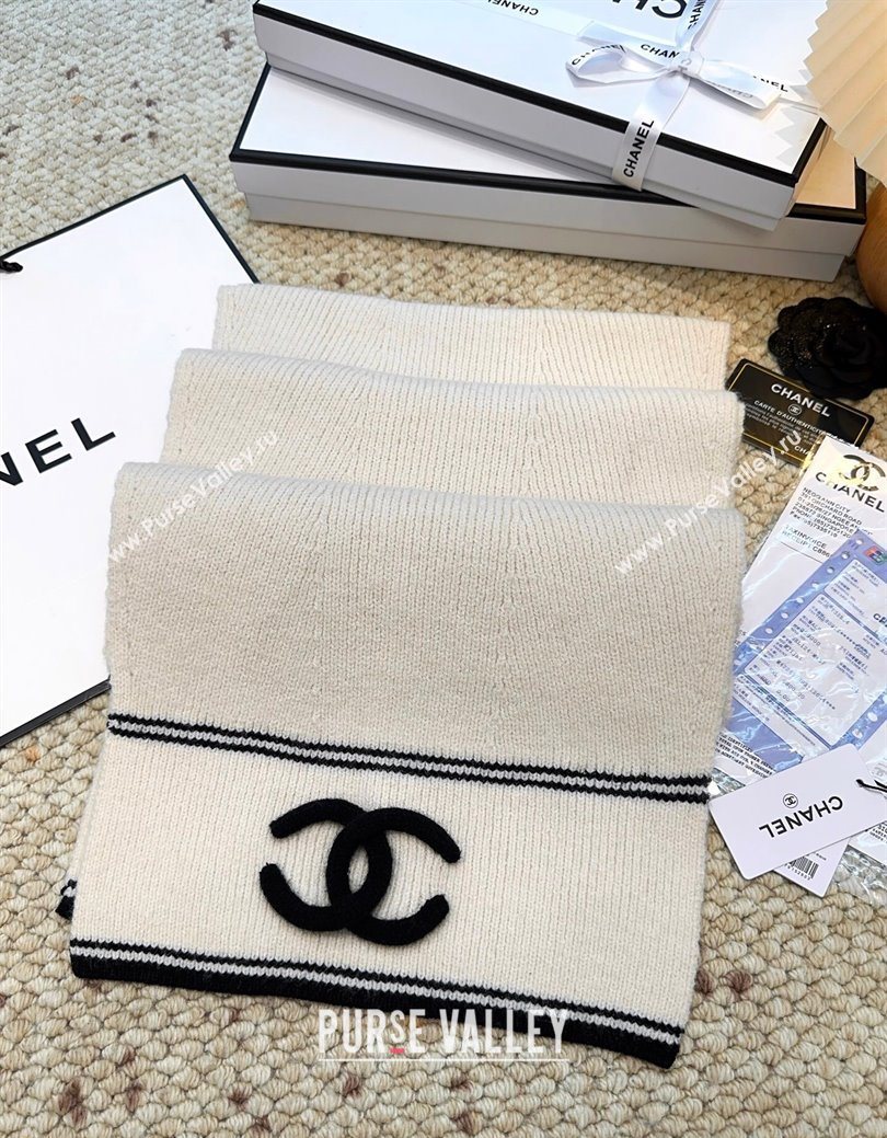 Chanel Wool Cashmere Long Scarf 30x175cm White 2026 CH010604 (XMN-260106029)