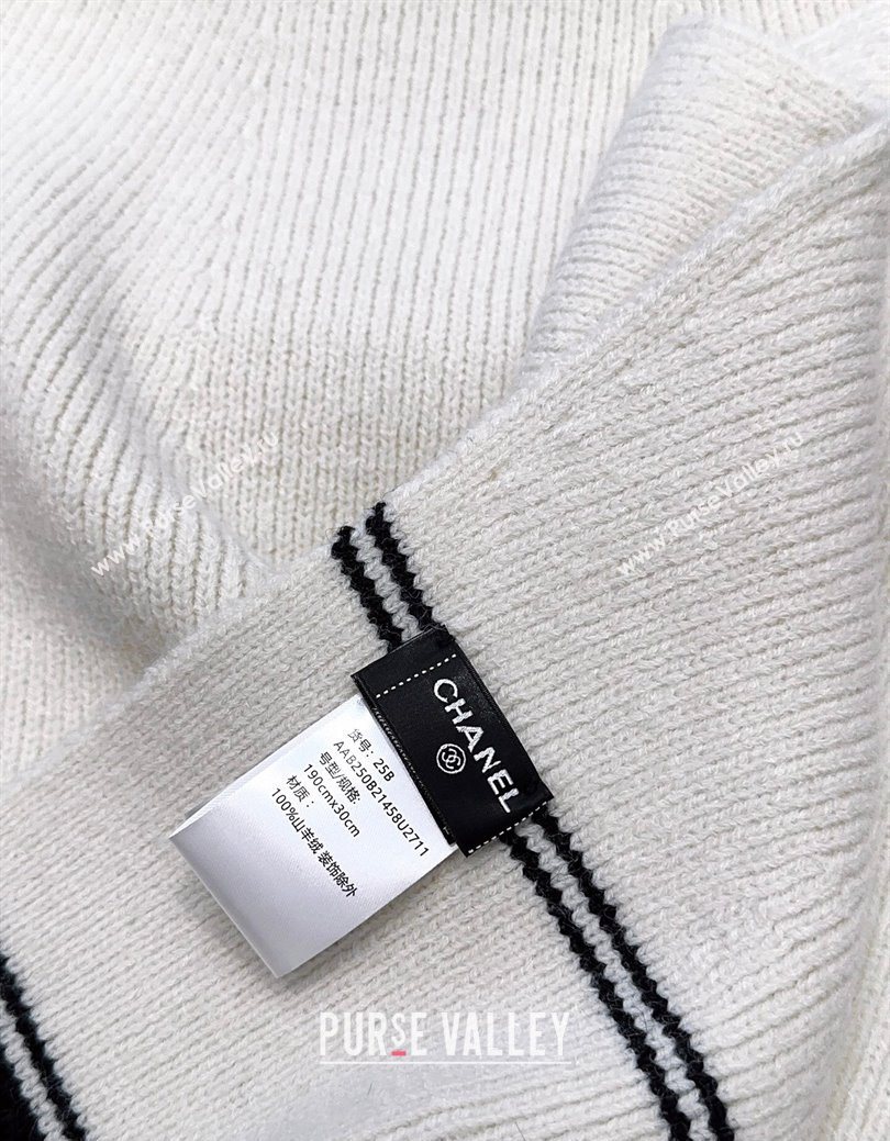 Chanel Wool Cashmere Long Scarf 30x175cm White 2026 CH010604 (XMN-260106029)