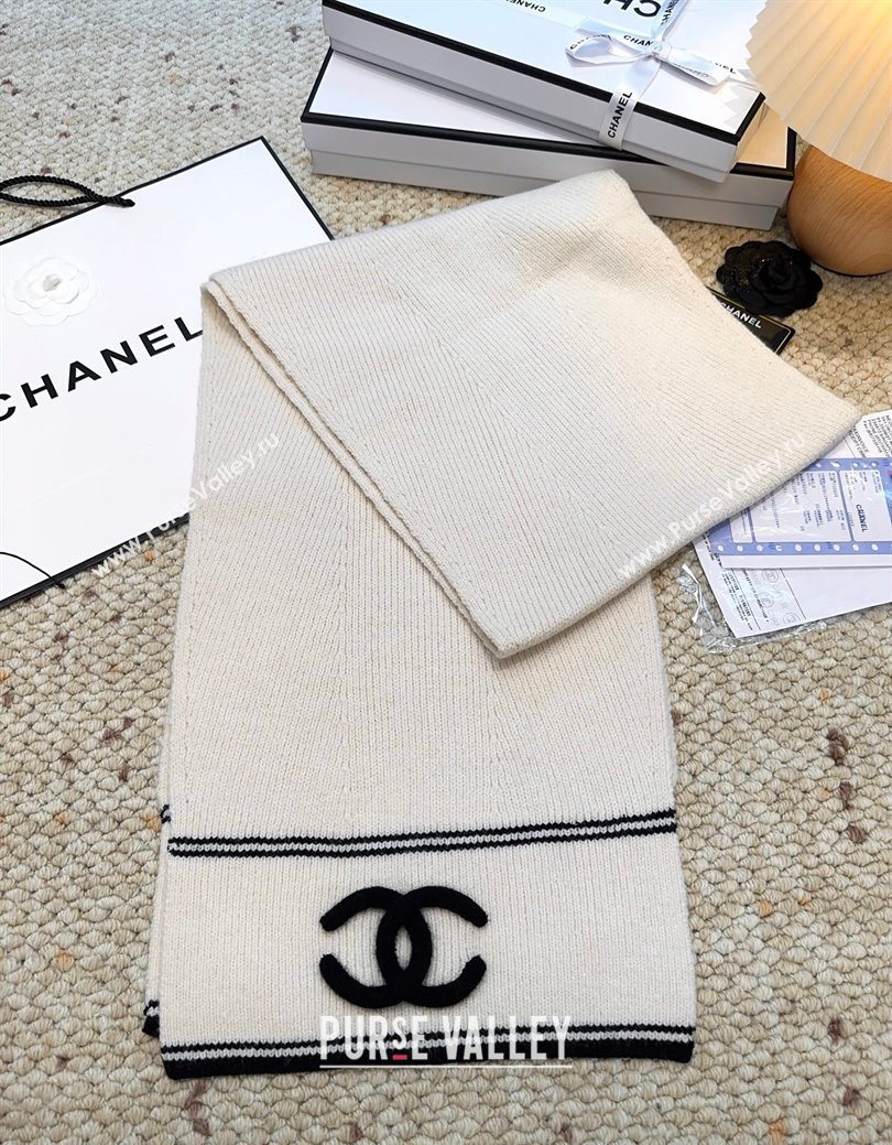 Chanel Wool Cashmere Long Scarf 30x175cm White 2026 CH010604 (XMN-260106029)