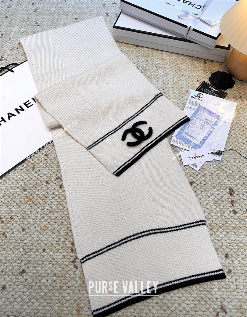 Chanel Wool Cashmere Long Scarf 30x175cm White 2026 CH010604 (XMN-260106029)