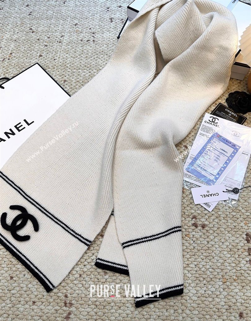 Chanel Wool Cashmere Long Scarf 30x175cm White 2026 CH010604 (XMN-260106029)