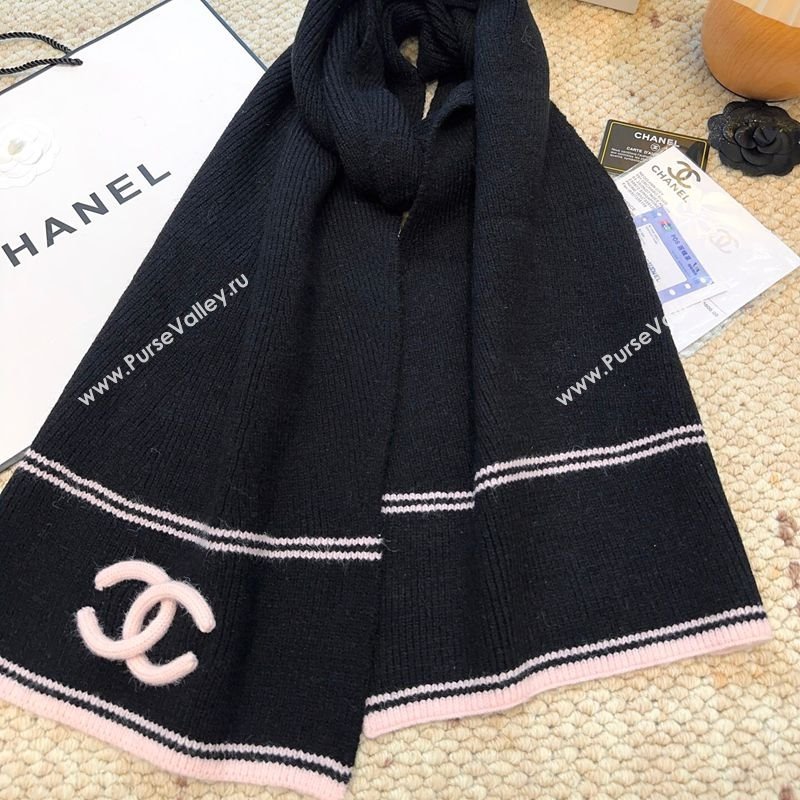 Chanel Wool Cashmere Long Scarf 30x175cm Black 2026 CH010604 (XMN-260106030)