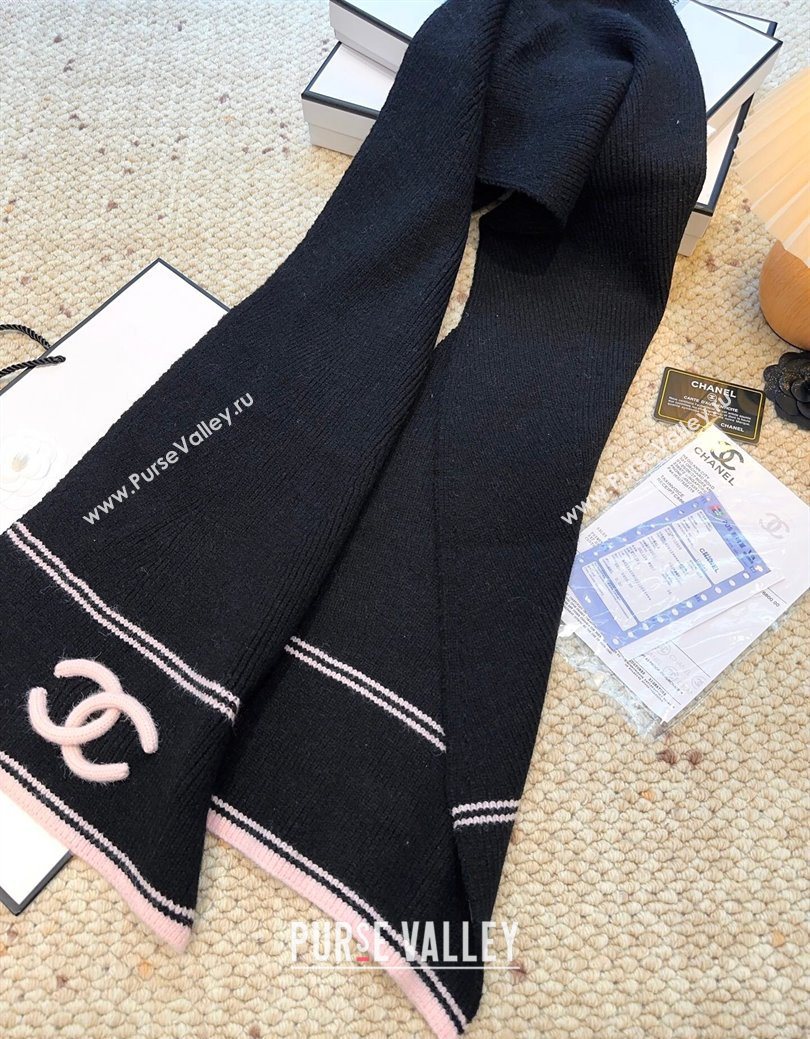 Chanel Wool Cashmere Long Scarf 30x175cm Black 2026 CH010604 (XMN-260106030)