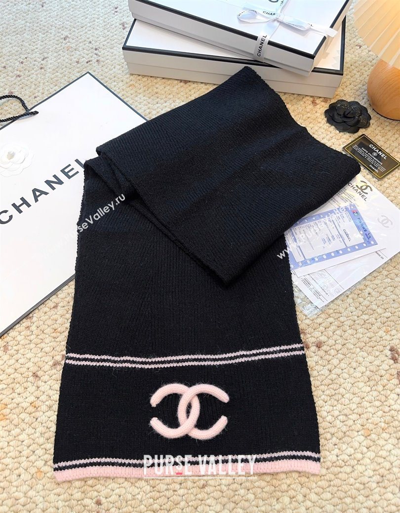 Chanel Wool Cashmere Long Scarf 30x175cm Black 2026 CH010604 (XMN-260106030)
