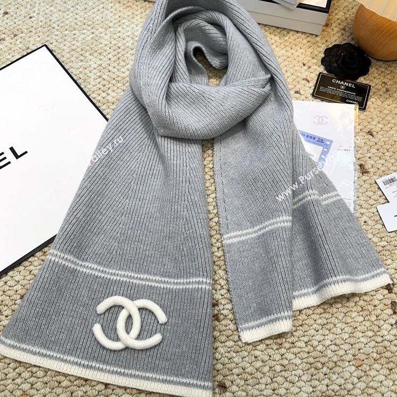 Chanel Wool Cashmere Long Scarf 30x175cm Grey 2026 CH010604 (XMN-260106031)
