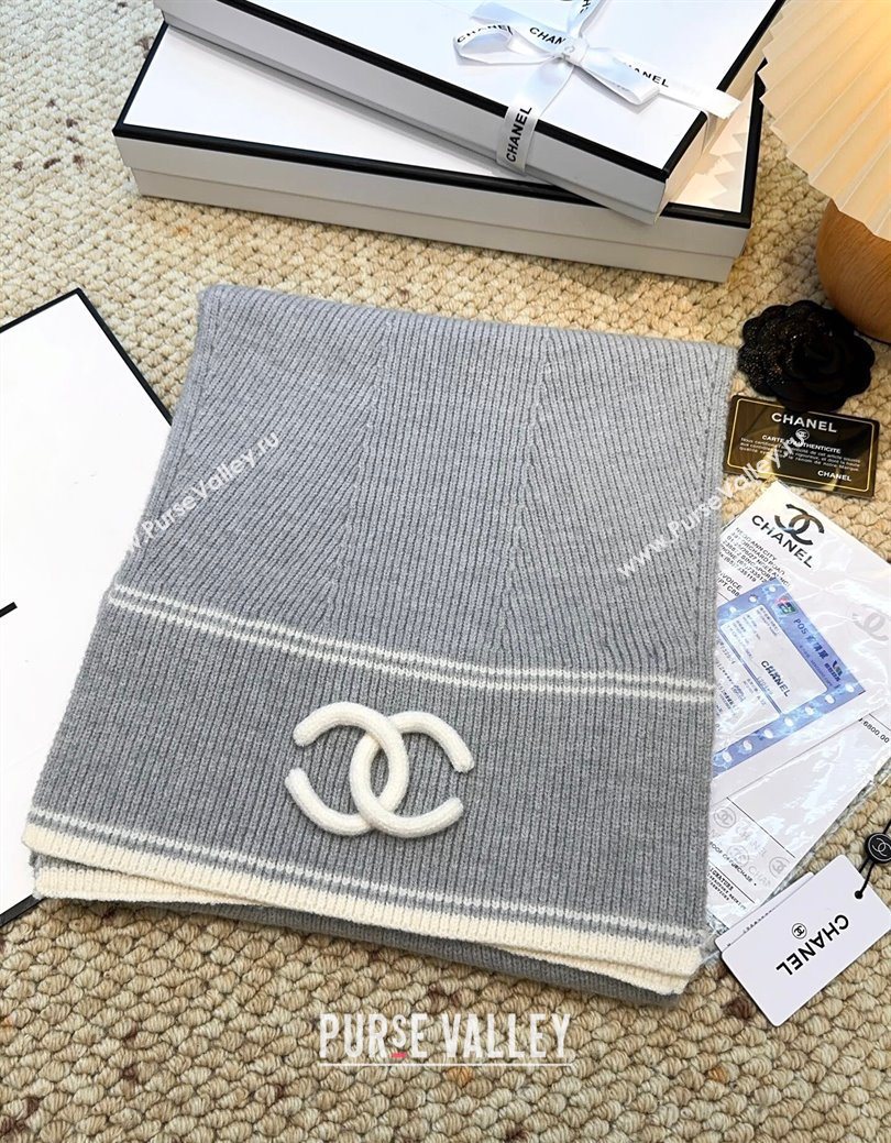 Chanel Wool Cashmere Long Scarf 30x175cm Grey 2026 CH010604 (XMN-260106031)