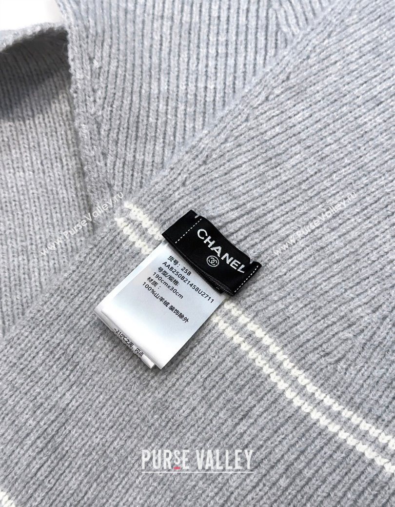 Chanel Wool Cashmere Long Scarf 30x175cm Grey 2026 CH010604 (XMN-260106031)