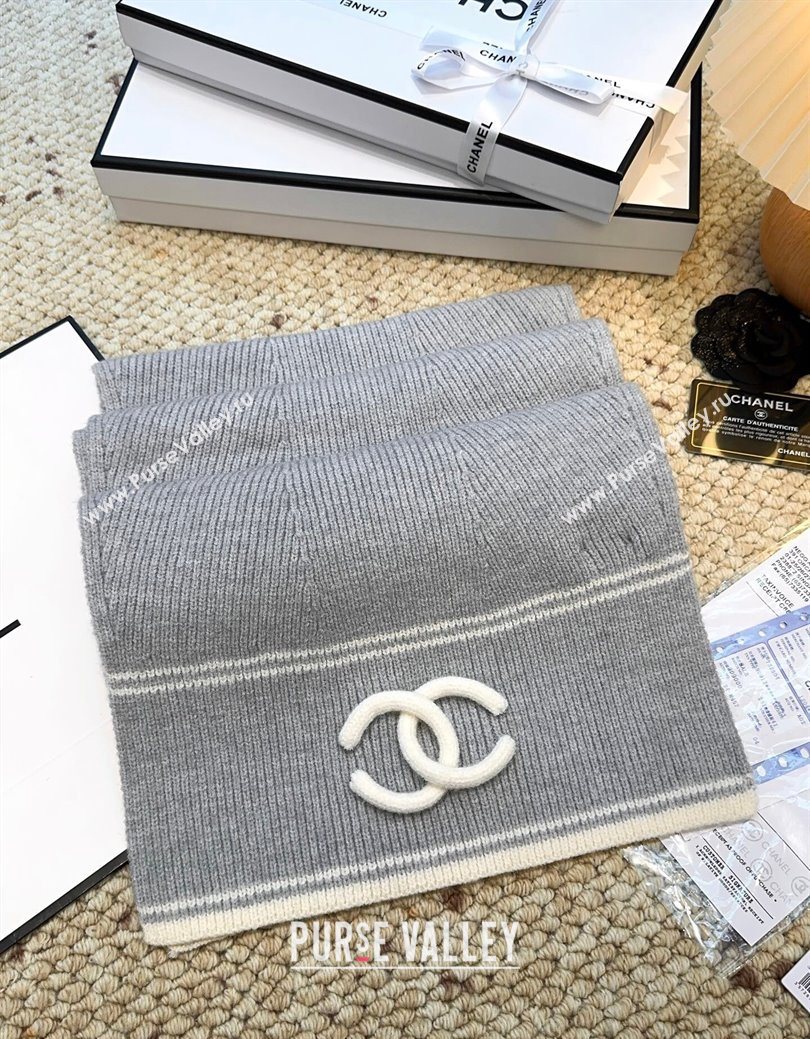 Chanel Wool Cashmere Long Scarf 30x175cm Grey 2026 CH010604 (XMN-260106031)
