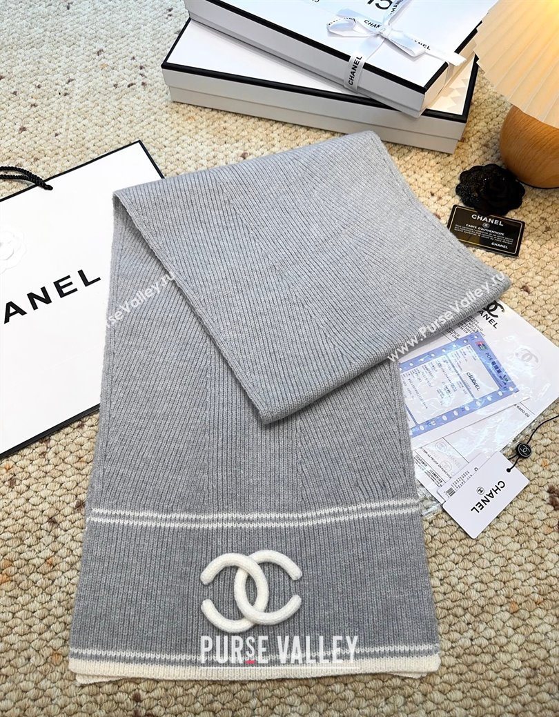 Chanel Wool Cashmere Long Scarf 30x175cm Grey 2026 CH010604 (XMN-260106031)