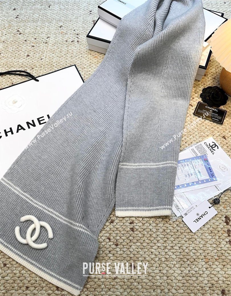 Chanel Wool Cashmere Long Scarf 30x175cm Grey 2026 CH010604 (XMN-260106031)