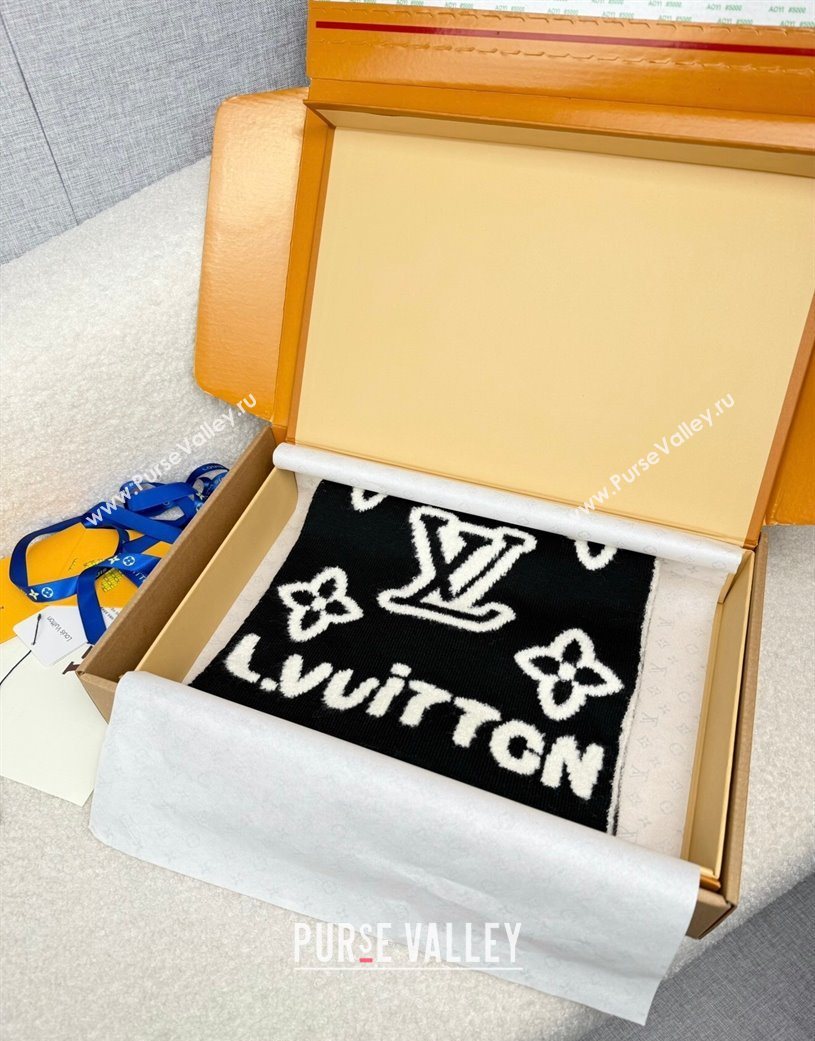 Louis Vuitton Monogram Blast Knitten Cashmere Long Scarf 20x180cm Black/White 2026 (XMN-260106036)
