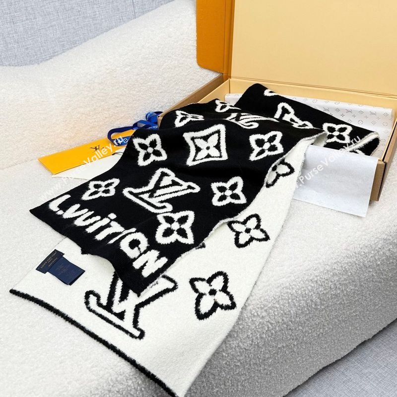 Louis Vuitton Monogram Blast Knitten Cashmere Long Scarf 20x180cm Black/White 2026 (XMN-260106036)