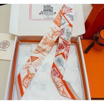 Hermes Le Philateliste du Faubourg Twilly Silk Bandeau Scarf Orange 2026 (SHI-260320001)
