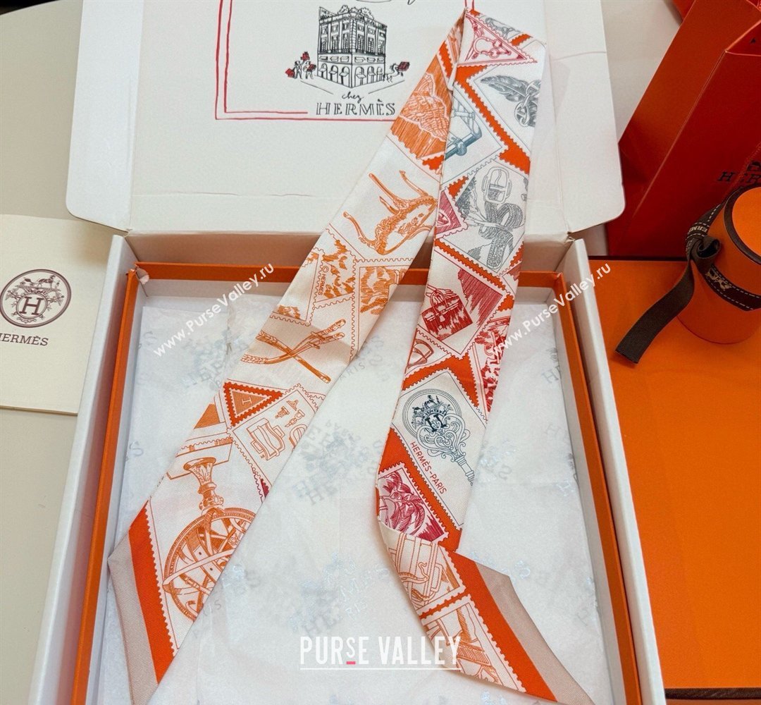 Hermes Le Philateliste du Faubourg Twilly Silk Bandeau Scarf Orange 2026 (SHI-260320001)