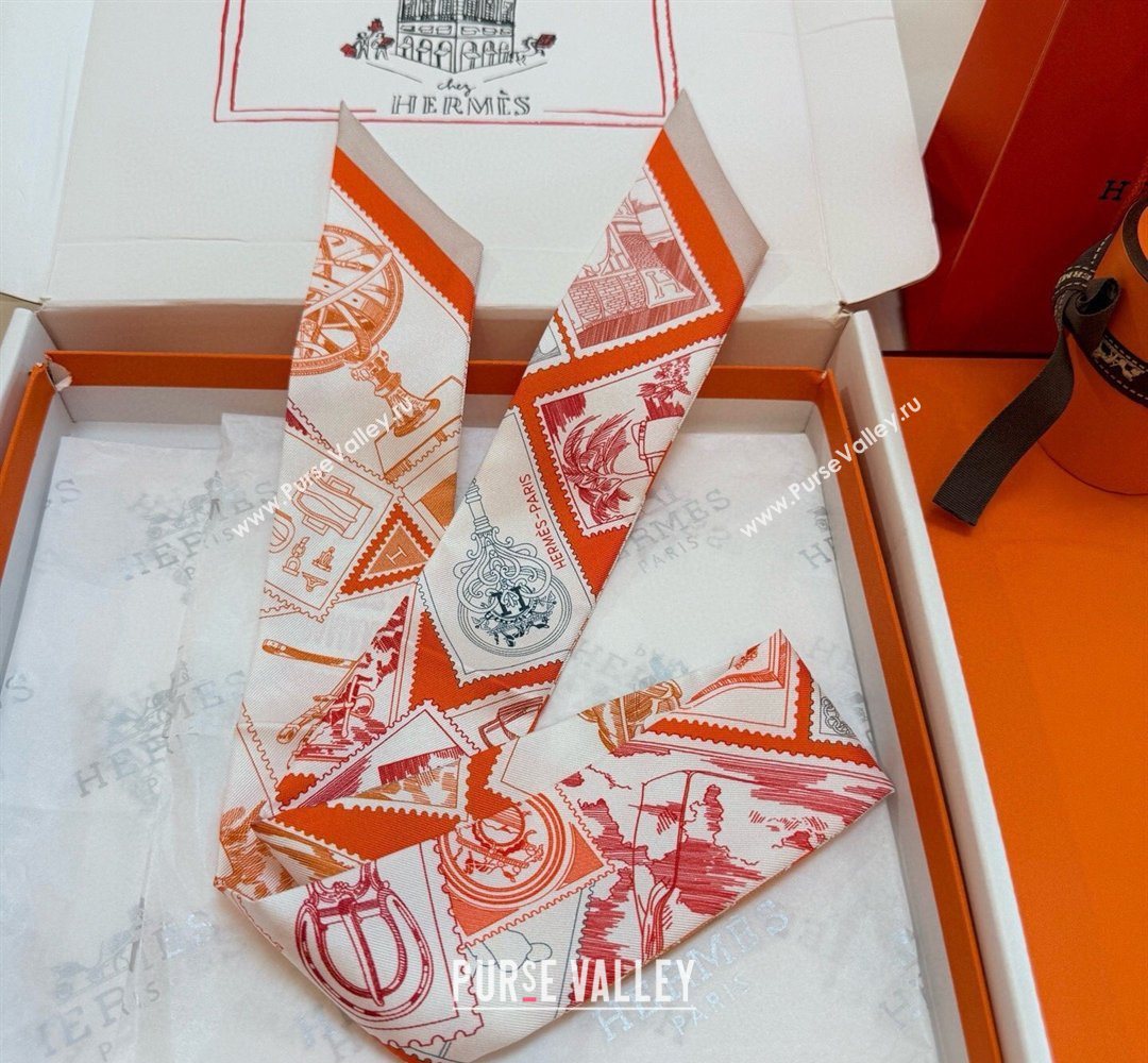 Hermes Le Philateliste du Faubourg Twilly Silk Bandeau Scarf Orange 2026 (SHI-260320001)