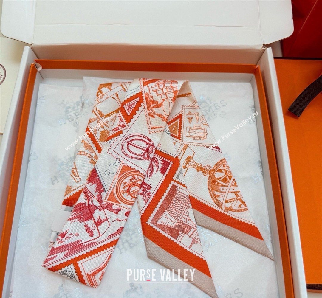 Hermes Le Philateliste du Faubourg Twilly Silk Bandeau Scarf Orange 2026 (SHI-260320001)