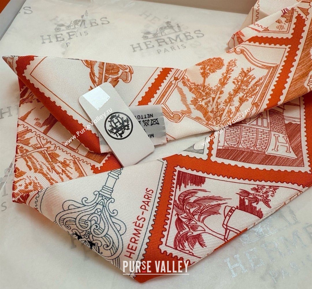 Hermes Le Philateliste du Faubourg Twilly Silk Bandeau Scarf Orange 2026 (SHI-260320001)