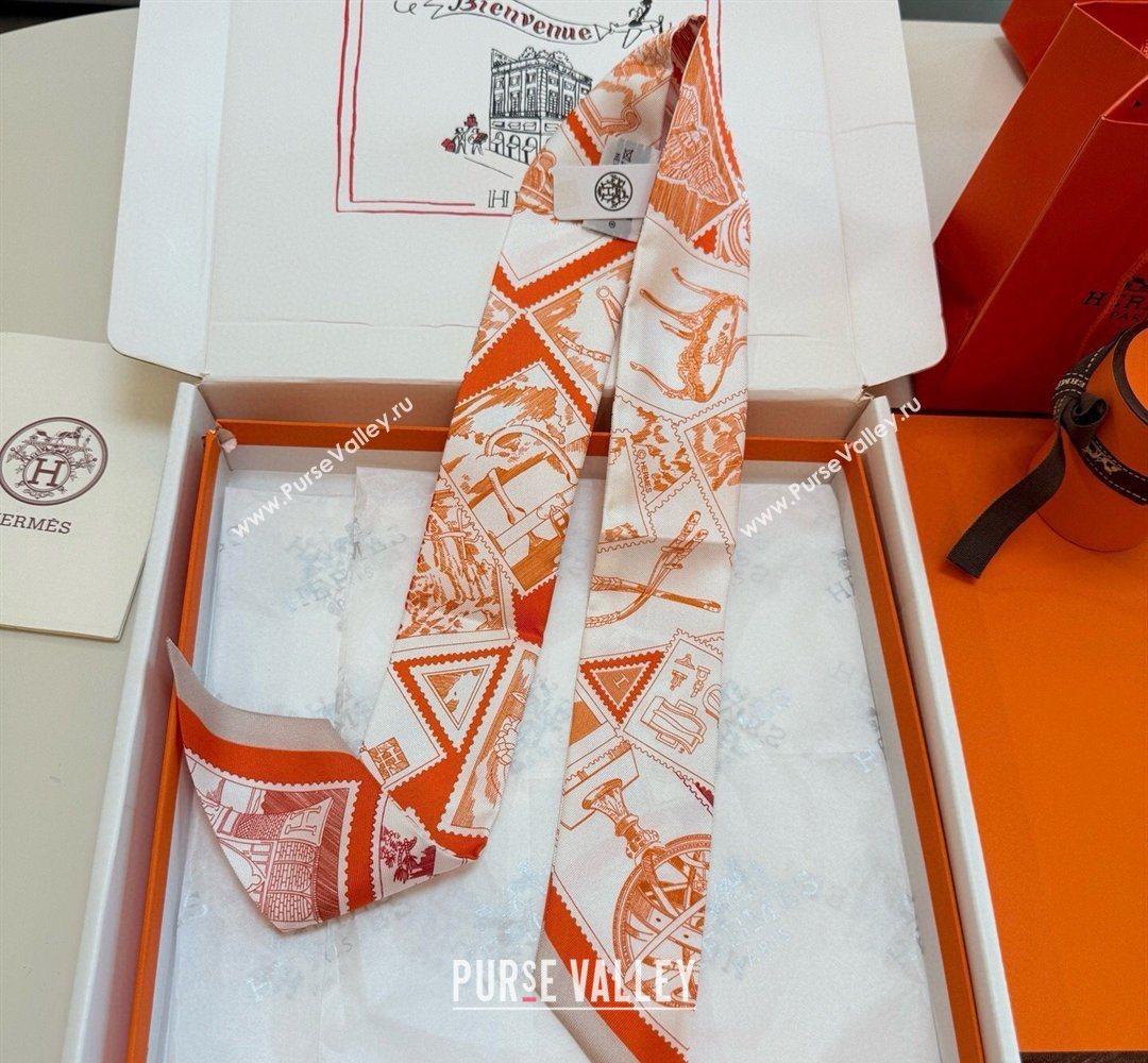 Hermes Le Philateliste du Faubourg Twilly Silk Bandeau Scarf Orange 2026 (SHI-260320001)