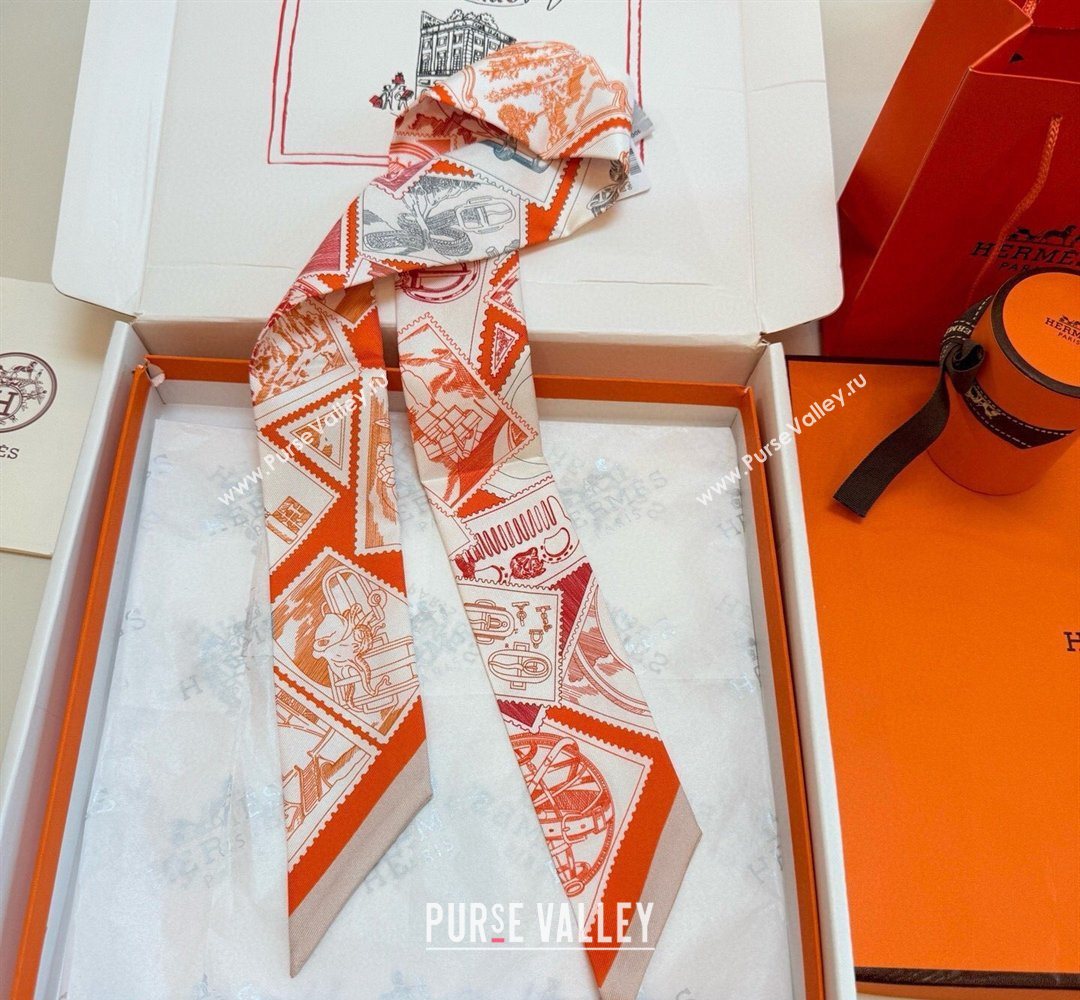 Hermes Le Philateliste du Faubourg Twilly Silk Bandeau Scarf Orange 2026 (SHI-260320001)