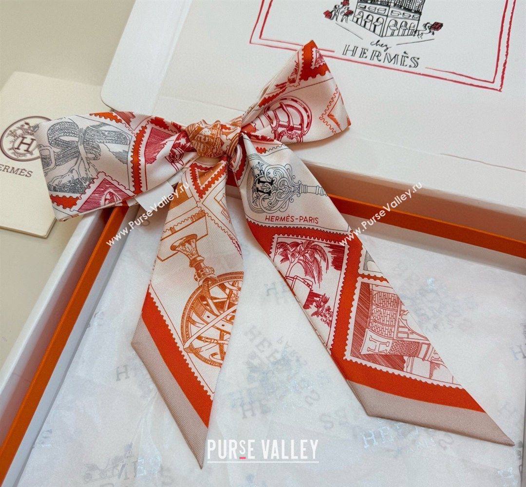 Hermes Le Philateliste du Faubourg Twilly Silk Bandeau Scarf Orange 2026 (SHI-260320001)