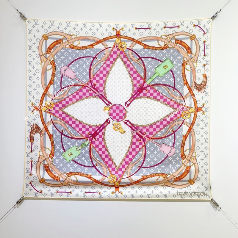 Louis Vuitton Flower and Strap Monogram Silk Square Scarf 90cm White/Grey 2026 0319 (SHI-260319127)