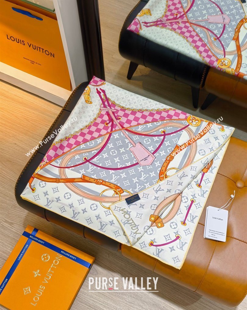 Louis Vuitton Flower and Strap Monogram Silk Square Scarf 90cm White/Grey 2026 0319 (SHI-260319127)