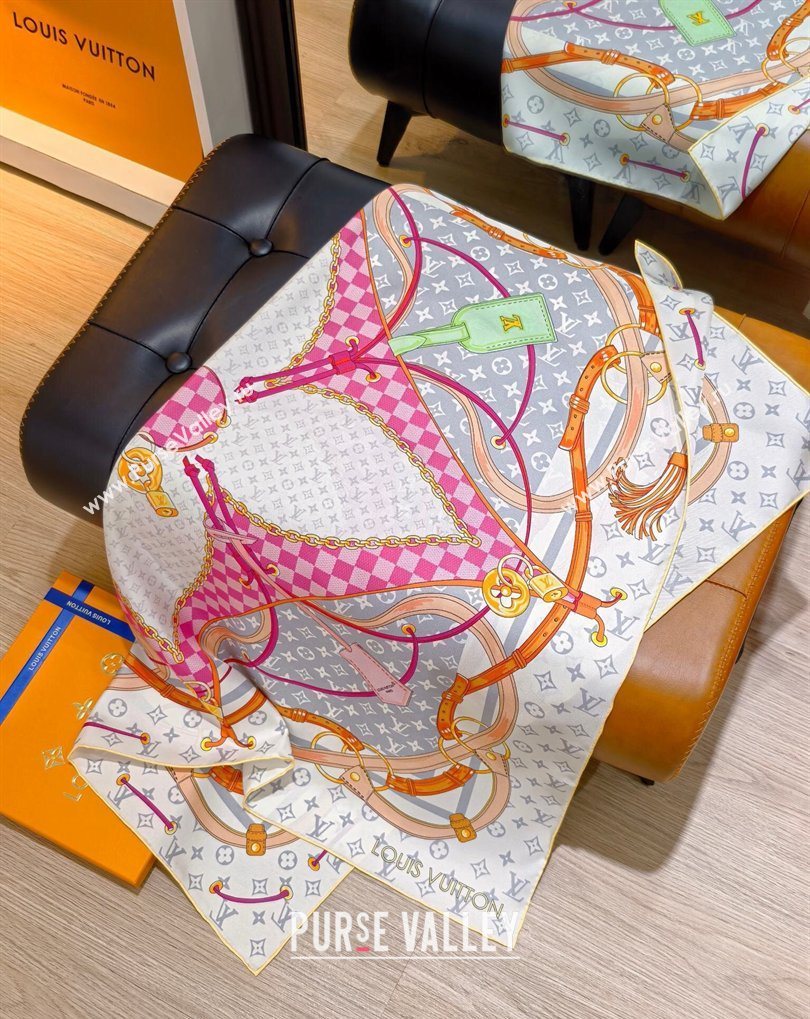 Louis Vuitton Flower and Strap Monogram Silk Square Scarf 90cm White/Grey 2026 0319 (SHI-260319127)