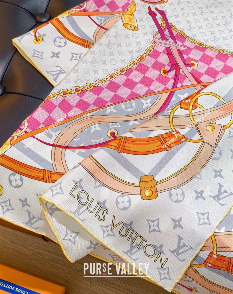 Louis Vuitton Flower and Strap Monogram Silk Square Scarf 90cm White/Grey 2026 0319 (SHI-260319127)