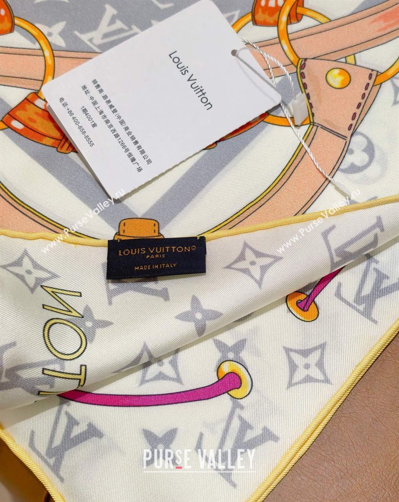 Louis Vuitton Flower and Strap Monogram Silk Square Scarf 90cm White/Grey 2026 0319 (SHI-260319127)