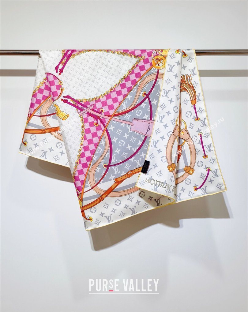 Louis Vuitton Flower and Strap Monogram Silk Square Scarf 90cm White/Grey 2026 0319 (SHI-260319127)