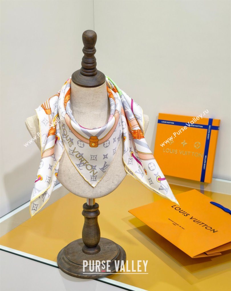 Louis Vuitton Flower and Strap Monogram Silk Square Scarf 90cm White/Grey 2026 0319 (SHI-260319127)