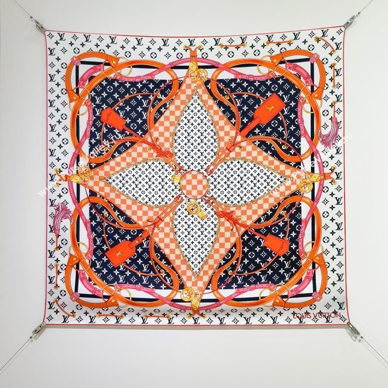 Louis Vuitton Flower and Strap Monogram Silk Square Scarf 90cm White/Black 2026 0319 (SHI-260319130)