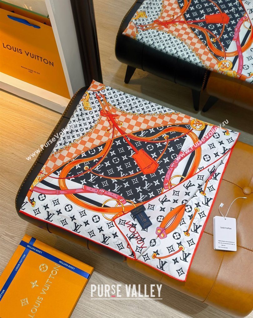 Louis Vuitton Flower and Strap Monogram Silk Square Scarf 90cm White/Black 2026 0319 (SHI-260319130)
