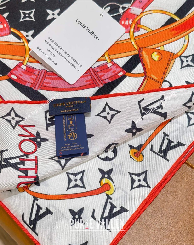 Louis Vuitton Flower and Strap Monogram Silk Square Scarf 90cm White/Black 2026 0319 (SHI-260319130)