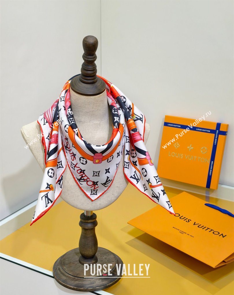 Louis Vuitton Flower and Strap Monogram Silk Square Scarf 90cm White/Black 2026 0319 (SHI-260319130)