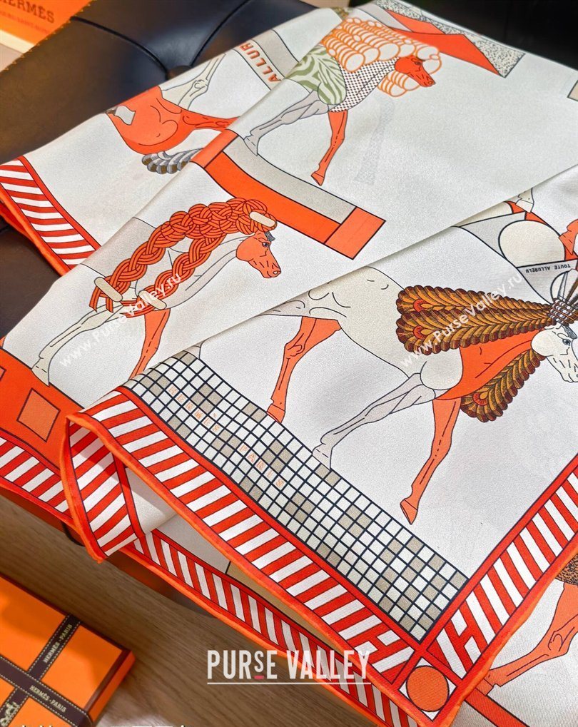 Hermes A Toute Allure Silk Square Scarf 90cm Orange 2026 0319 (SHI-260319132)