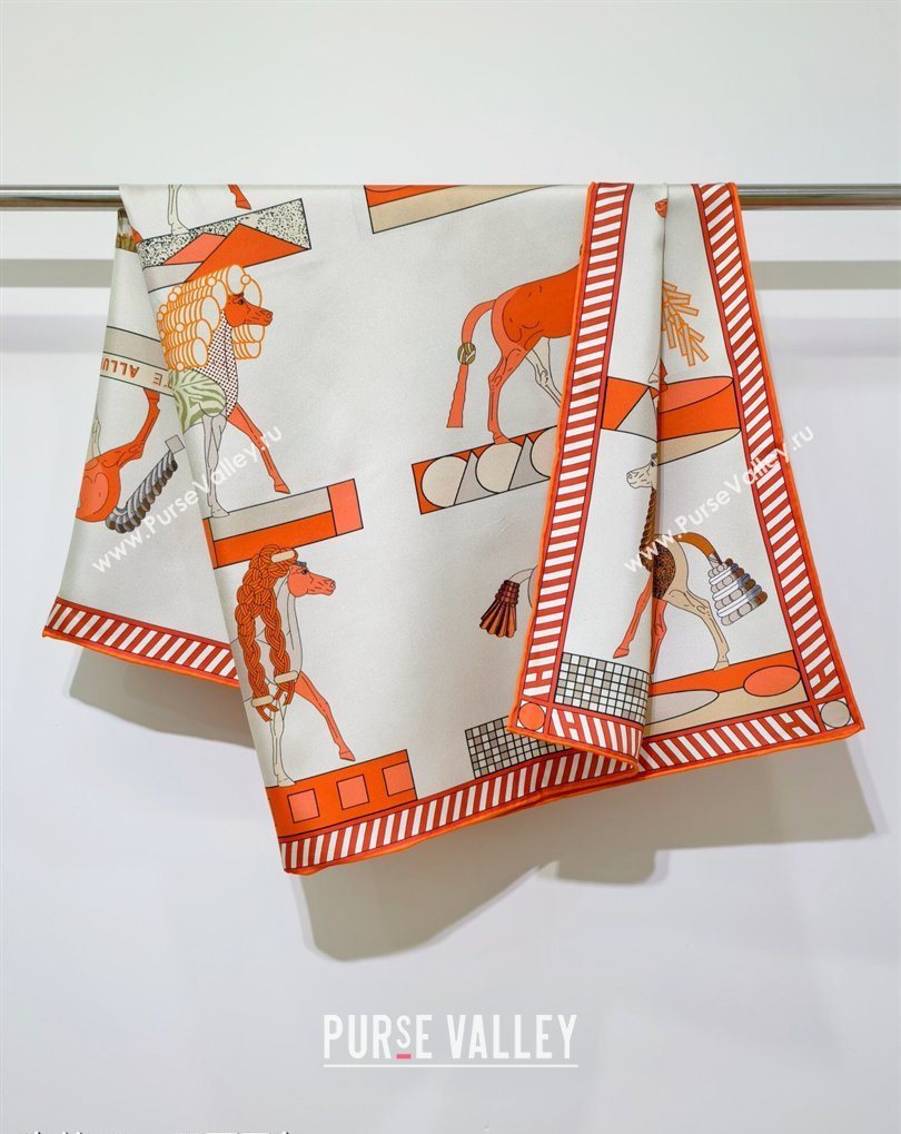 Hermes A Toute Allure Silk Square Scarf 90cm Orange 2026 0319 (SHI-260319132)