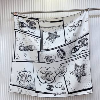 Chanel Silk Square Scarf 90x90cm White 2026 0318 (SHI-260320013)