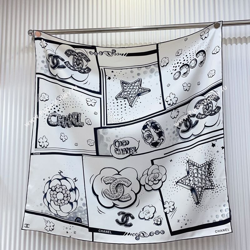 Chanel Silk Square Scarf 90x90cm White 2026 0318 (SHI-260320013)