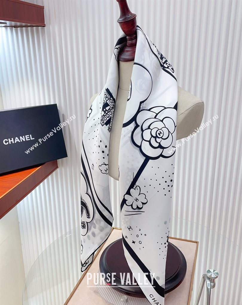 Chanel Silk Square Scarf 90x90cm White 2026 0318 (SHI-260320013)