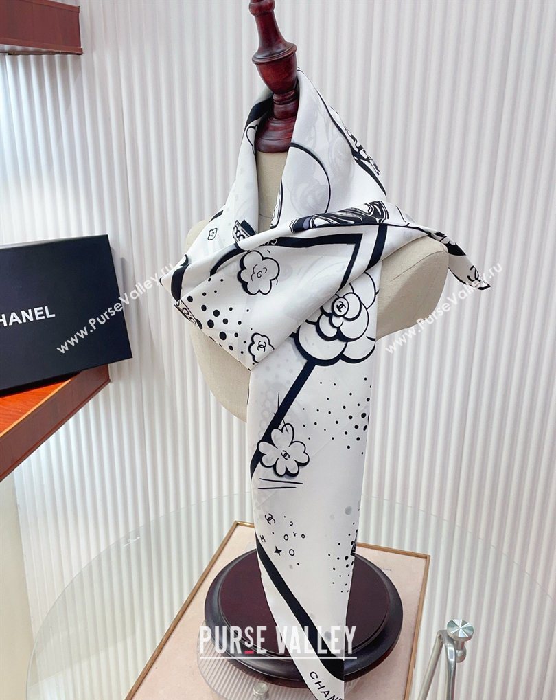 Chanel Silk Square Scarf 90x90cm White 2026 0318 (SHI-260320013)