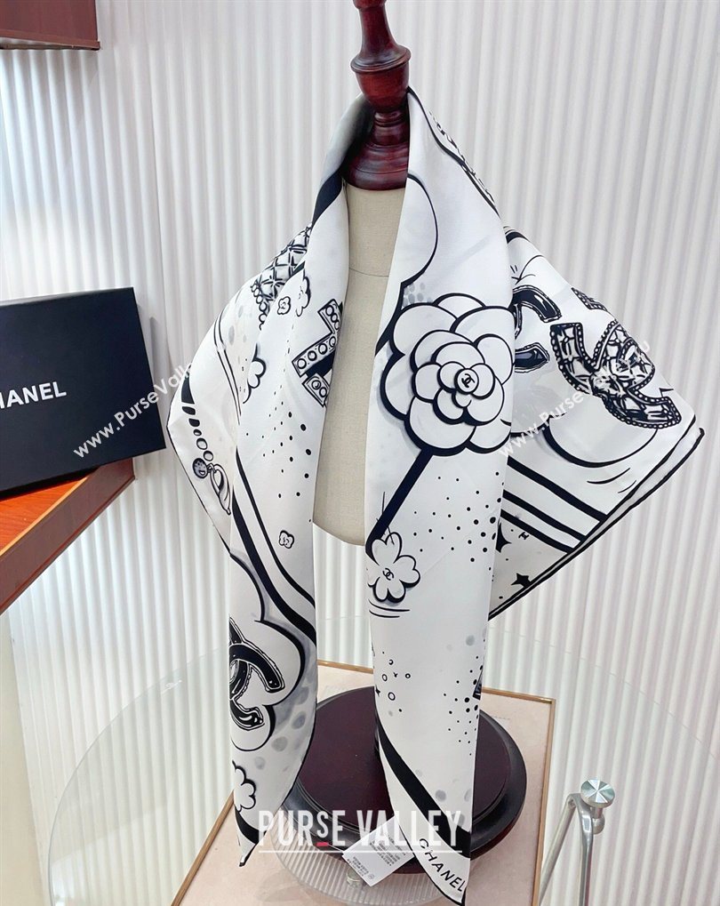 Chanel Silk Square Scarf 90x90cm White 2026 0318 (SHI-260320013)