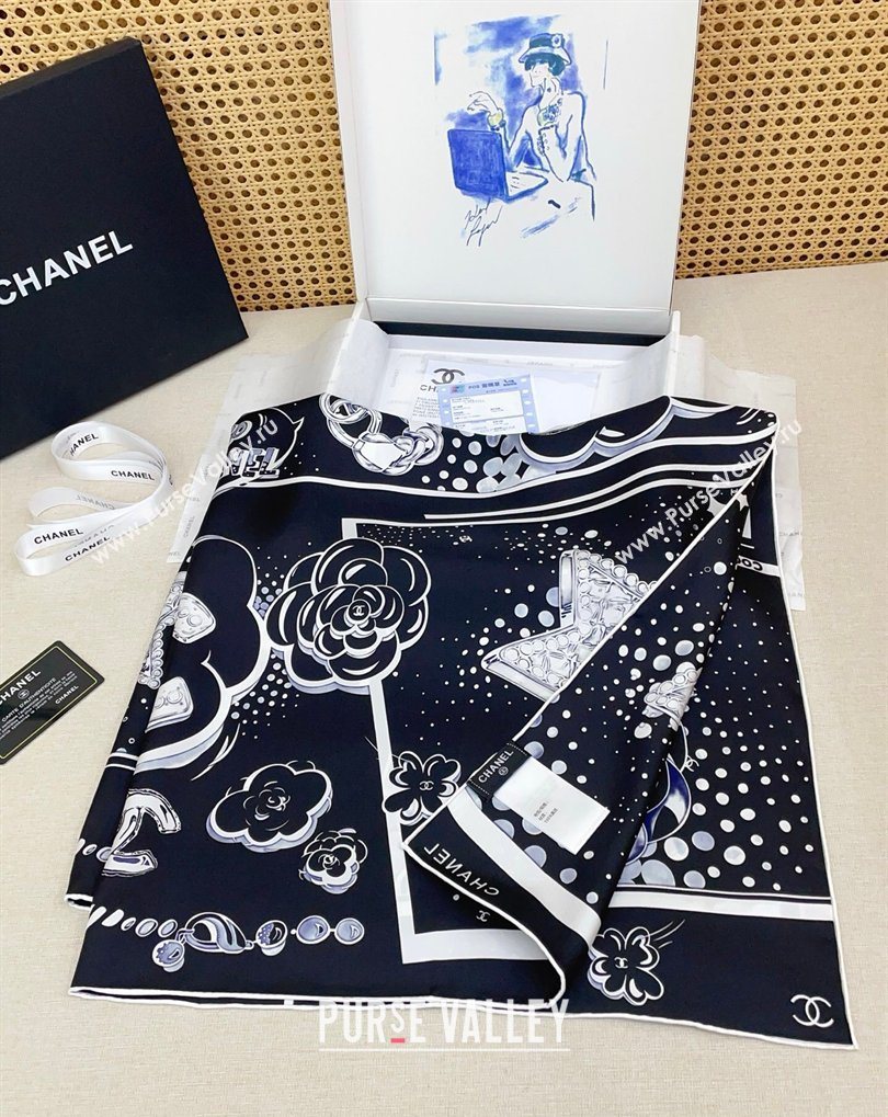 Chanel Silk Square Scarf 90x90cm Black 2026 0318 (SHI-260320014)