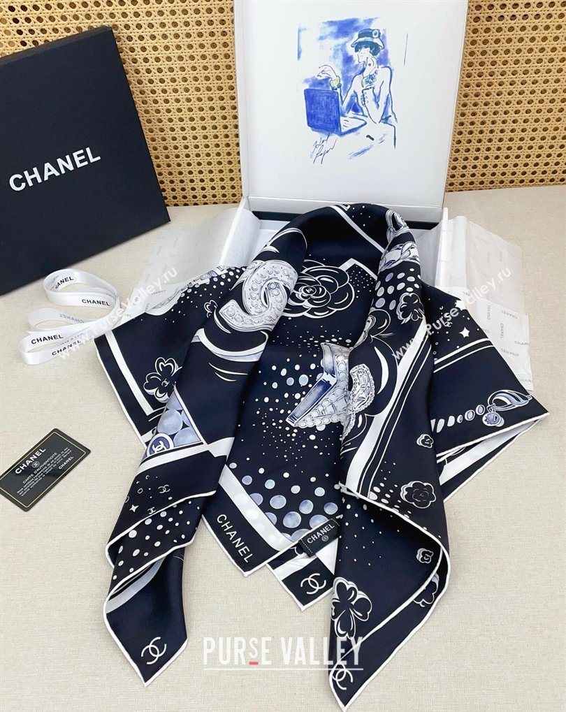 Chanel Silk Square Scarf 90x90cm Black 2026 0318 (SHI-260320014)