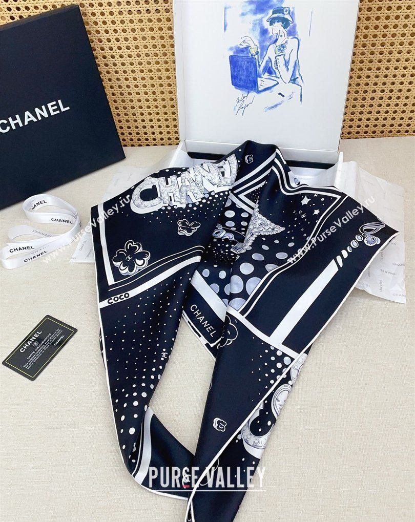 Chanel Silk Square Scarf 90x90cm Black 2026 0318 (SHI-260320014)