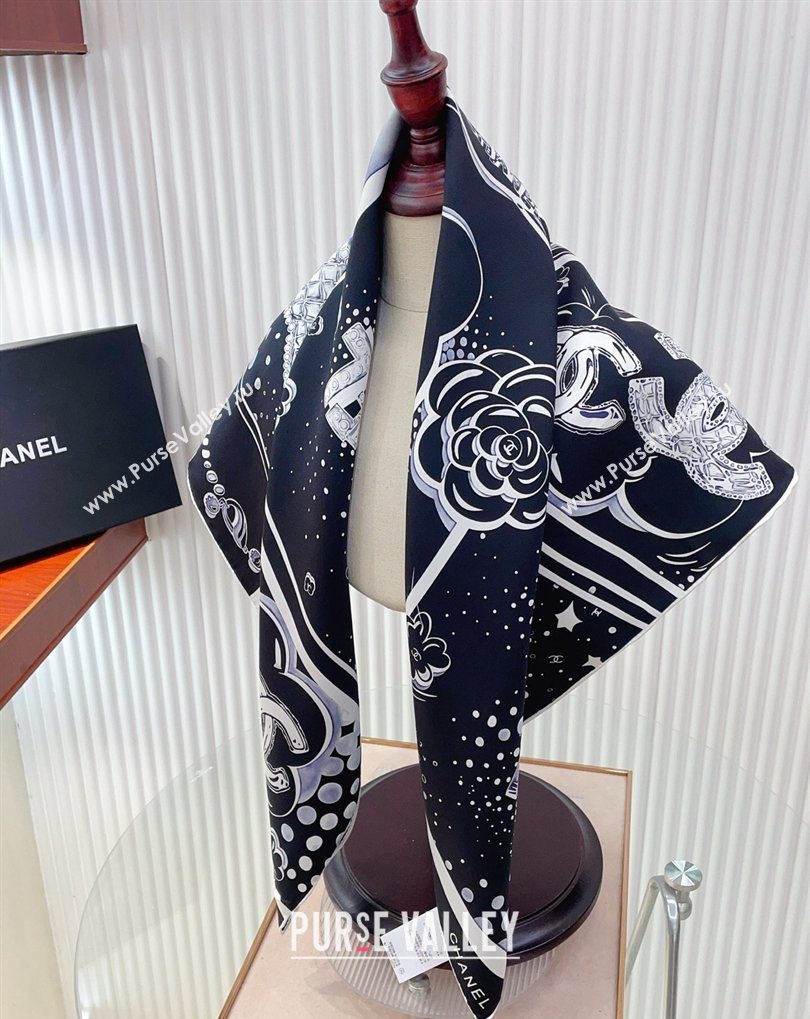Chanel Silk Square Scarf 90x90cm Black 2026 0318 (SHI-260320014)