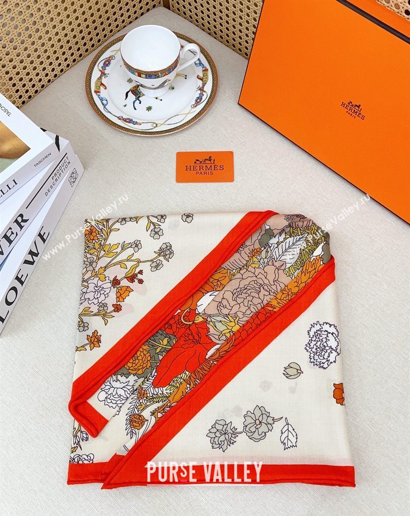 Hermes Robe Legere Triangle Cashmere and Silk Scarf 90cm 94x188cm Orange 2026 (SHI-260319135)